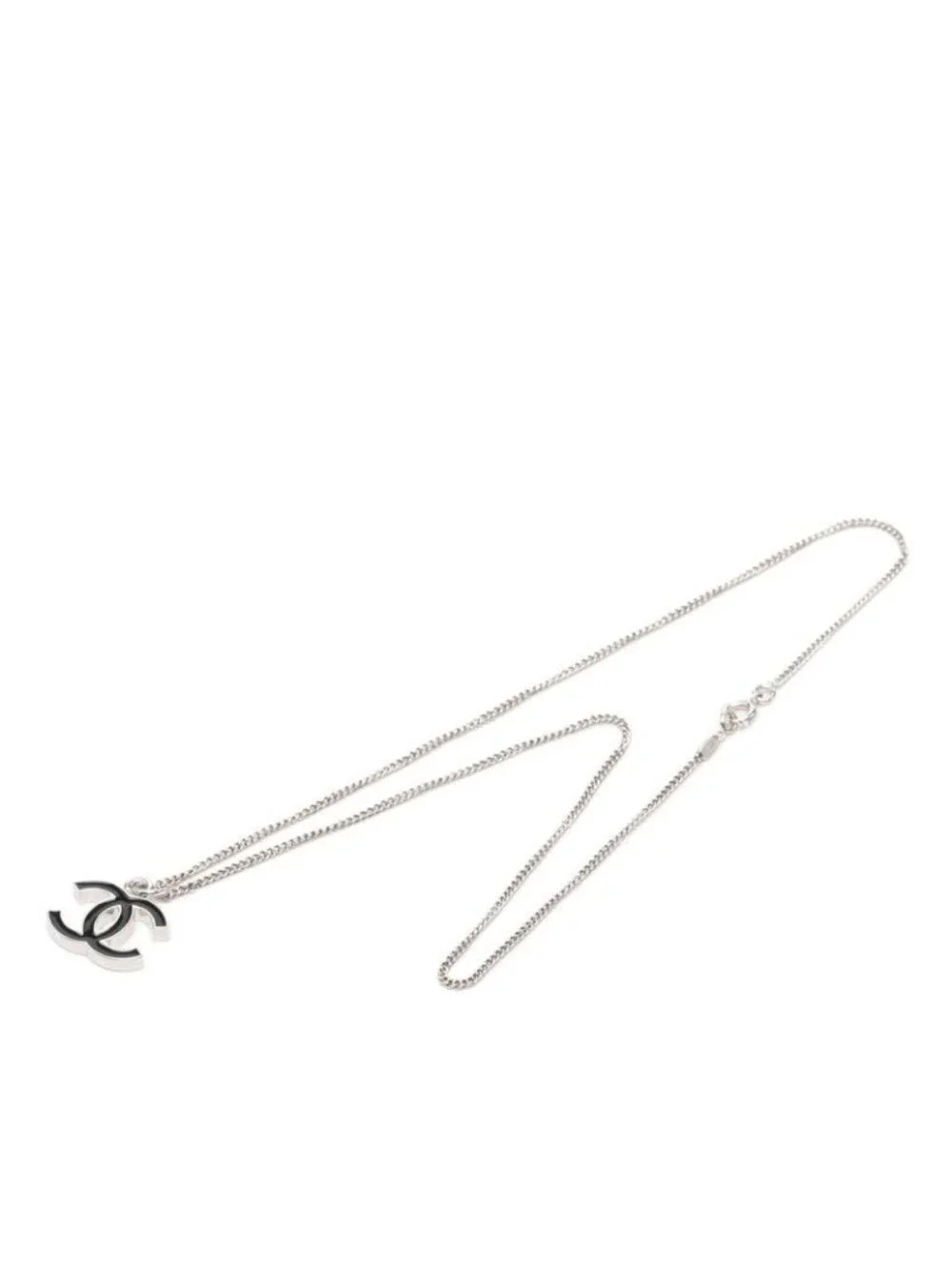 Chanel CC Logo Chain Pendant Stamp Silver Black Metal